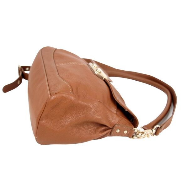 Nine West BROWN GENUINE LEATHER FLAP LOGO SHOULDER BAG HANDBAG HOBO PURSE - Picture 9 of 16